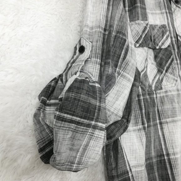 Rock & Republic Mens Shirt 2XL Button Down Gray White Plaid Long Sleeve XXL - Picture 11 of 13